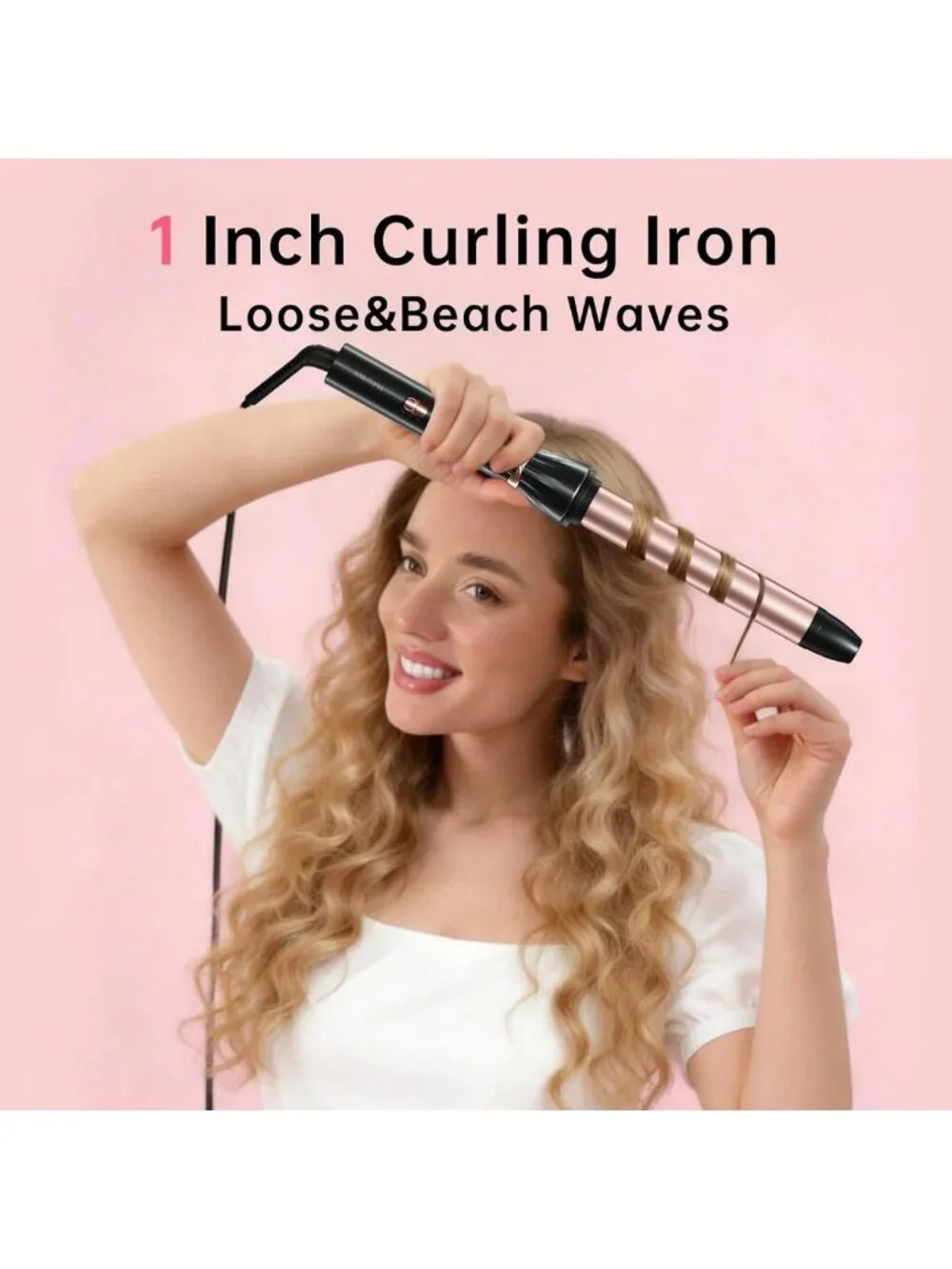 1-Inch Ceramic Curling Wand for Loose Waves, Long Barrel, Dual Voltage, 2 Heat